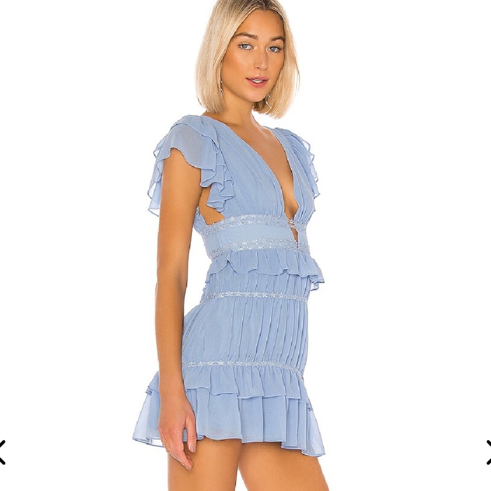 Lovers + Friends NWOT Joyce Star Blue Embroidered Ruffle Mini Dress Size S - Picture 2 of 6